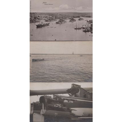 Malta Grand Harbour 3x Antique Ship Postcard s