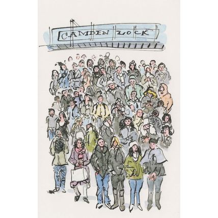 London Camden High Street Lock River Tired Tourists Painting Postcard