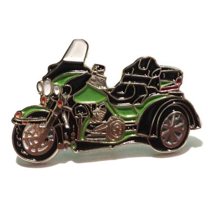 Green Trike 3 Wheeled Bike Biker Motorcycle Motorbike Metal Rocker Enamel Badge