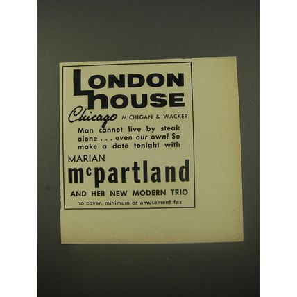 1956 London House Restaurant Ad - Marian McPartland and her New Modern Trio