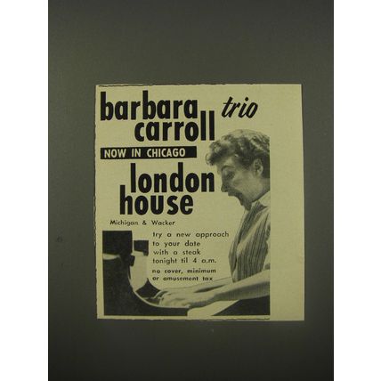 1956 London House Restaurant Ad - Barbara Carroll Trio now in Chicago