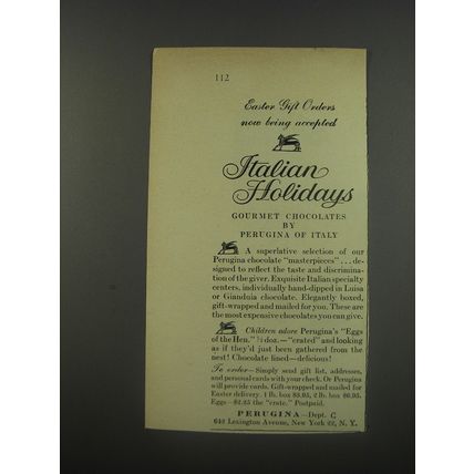 1956 Perugina Chocolate Ad - Easter Gift orders now being accepted