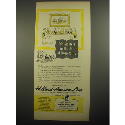 1956 Holland-America Line Cruise Ad - Old Masters in the art of hospitality