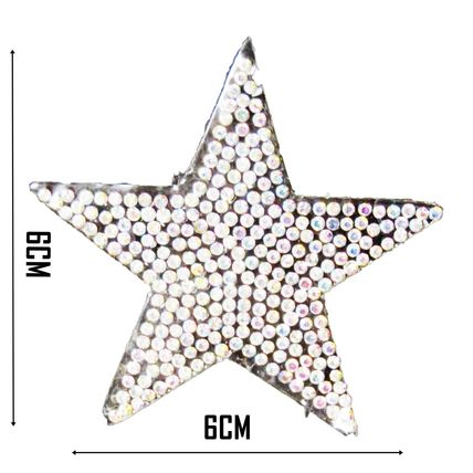 Star Jewelled Iron On Patch 6cm x 6cm Silver Clear Back Applique Motif P568