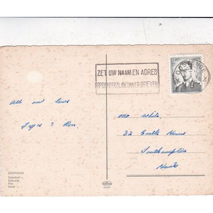 Ostende pier Belgium Postcard posted 1968 crease