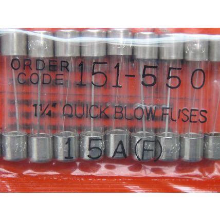 15A 250V 1.25” 32mm Quick Blow Fuses, Farnell Pack of 10 New Old Stock