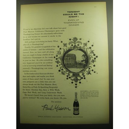 1958 Paul Masson Champagne Ad - Tonight could be the night!