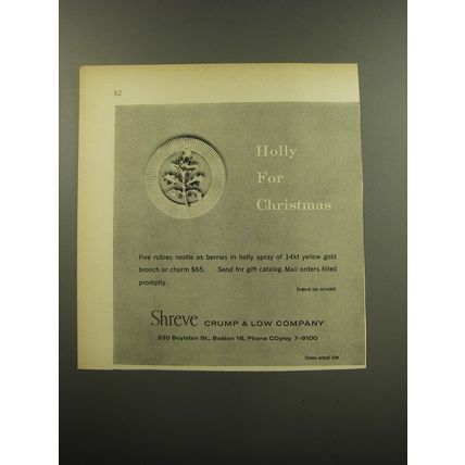 1959 Shreve Crump & Low Jewelry Advertisement - Holly for Christmas