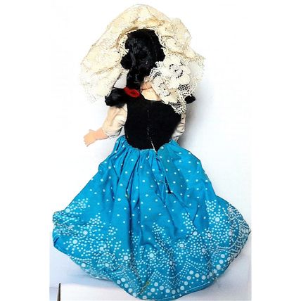 ELINA ** DOLL - ETHNIC SPANISH in TRADITIONAL DRESS Black Top, Blue - 20 cm GOOD