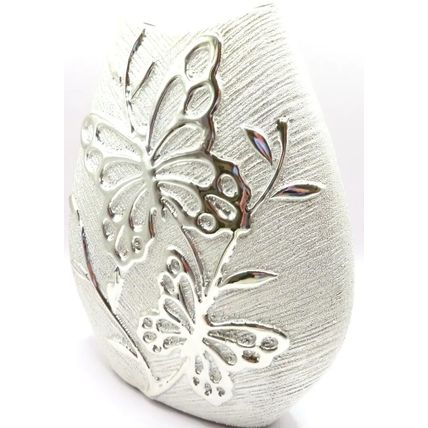Butterfly Silver Vase Oval Shape 20 CM Gift Home Decor Flowers Dried Decoration