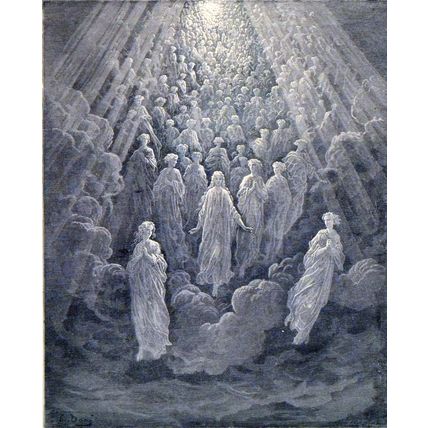 ANGELS IN THE PLANET MERCURY 1885 Gustave Doré - Dante ANTIQUE ENGRAVING