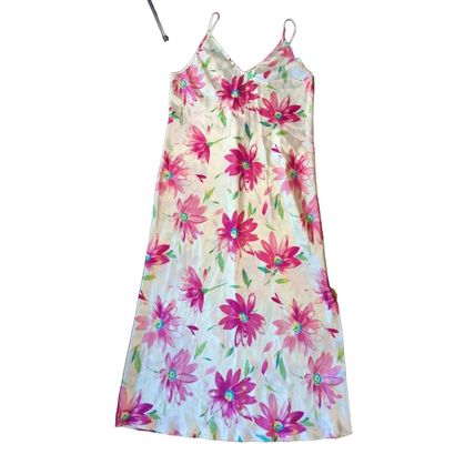 Vintage Pink Floral Satin Dress / Nightgown Estimated Large