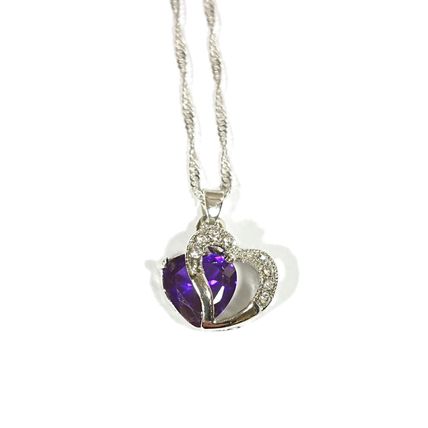 Amethyst Purple Double Heart Crystal White Gold Plated Necklace