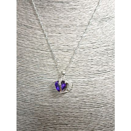Amethyst Purple Double Heart Crystal White Gold Plated Necklace