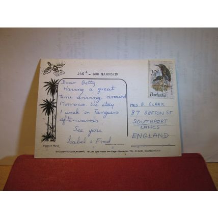 multiview, MOROCCO, MAROC used postcard 12c BARBADOS STAMP =