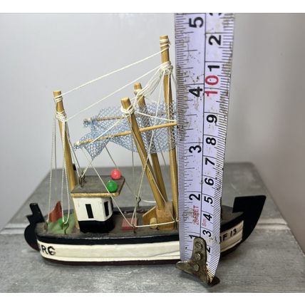 Wooden Fishing Boat Vintage Figurine