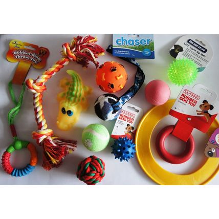 12 X DOG TOYS SELECTION PACK - BULK BARGAIN PRICE SQUEAKY, ROPE, RUBBER FOR DOGS