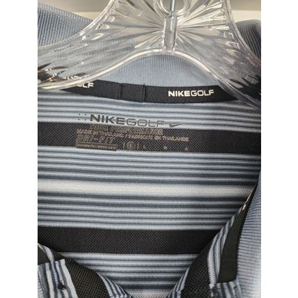 Nike Golf Men's Gray Black Striped Dri-Fit 100% Polyester Short Slve Polo Size L