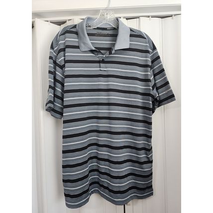Nike Golf Men's Gray Black Striped Dri-Fit 100% Polyester Short Slve Polo Size L