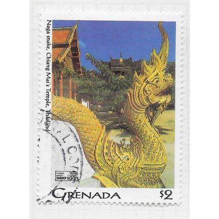 GRENADA 1993 NAGA SNAKE CHIANG MAIS TEMPLE $2 STAMP EXHIBITION BANGKOK USED
