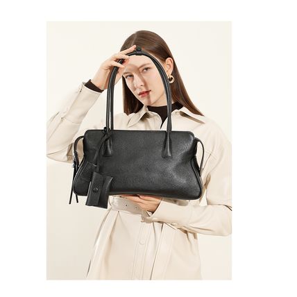 Genuine Leather Women Shoulder Handbag Tote Hobo Handbag Black