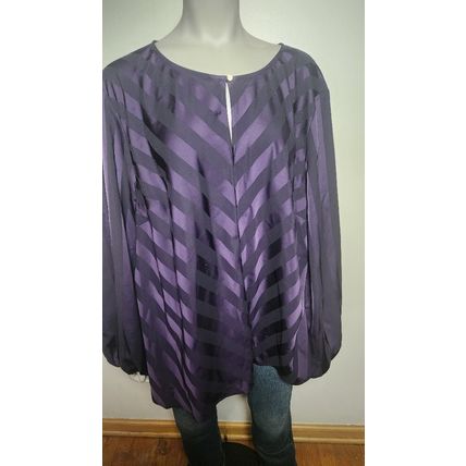 Liz Claiborne Purple Black Striped Dress Shirt Round Neck Long Sleeve Size 3x