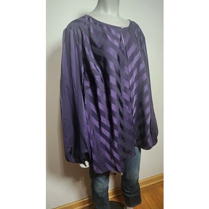 Liz Claiborne Purple Black Striped Dress Shirt Round Neck Long Sleeve Size 3x