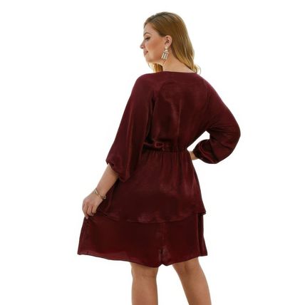 Women's Plus Size Solid V Neck Ruffled Hem Dress