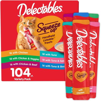 Delectables Squeeze up Variety Pack, Creamy Squeezable Puree, Lickable Wet Cat T