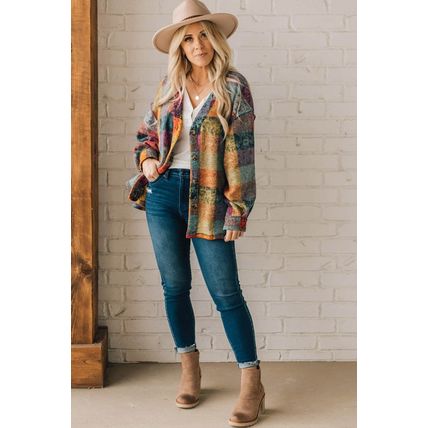 Multicolor Brushed Checked Western Buttoned Jacket