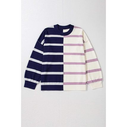 Blue Stripe Colorblock Oversized Sweater