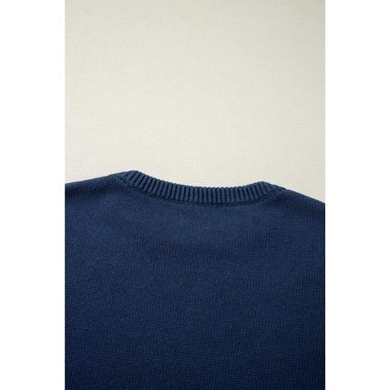 Sail Blue Star Pattern Drop Shoulder Knitted Sweater