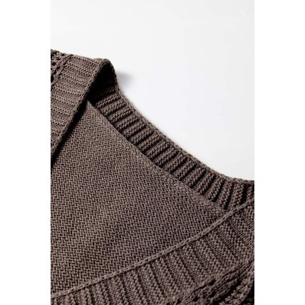 Dark Khaki Open Knit Drop Shoulder Sweater Cardigan
