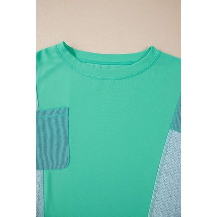 Green Colorblock Stitching Patchwork Buttoned Long Sleeve Top