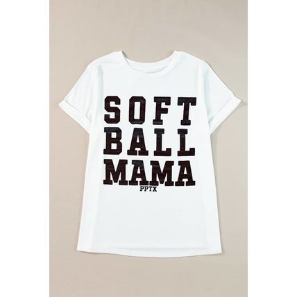 White SOFT BALL MAMA Graphic Crewneck Plus Size Tee