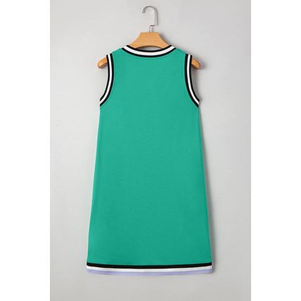 Mint Green Color Contrast Trim V Neck Shift Sleeveless Mini Dress