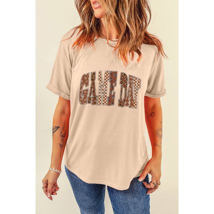 Khaki GAME DAY Rugby Checkered Letter Graphic T Shirt