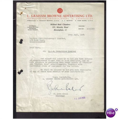L GRAHAM BROWNE ADVERTISING LTD, BIRMINGHAM12, 14JUN1954