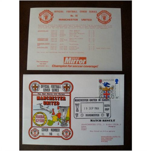 1984 Manchester United v Raba Gyor Dawn Football Cover 16 stamp UEFA Cup soccer
