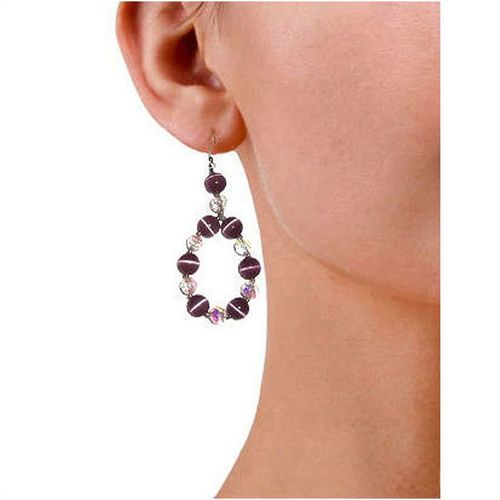 Earrings hoop cat eye beads + swarovski crystals 3.5 inch ladies costume jewelry