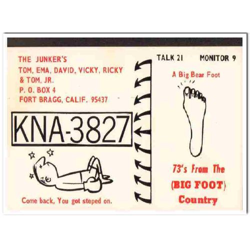 kna-3827 tom junker fort bragg calif 1960s cb qsl vintage postcard2