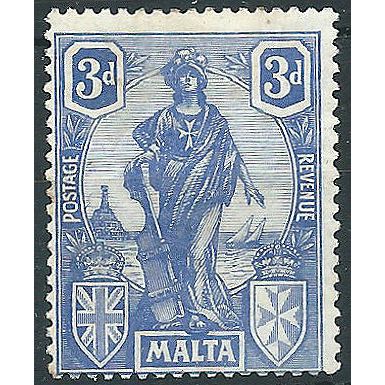 Malta 1922 SG130a 3d Bright Ultramarine Mounted Mint....