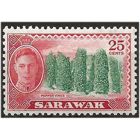 Sarawak 1950 SG181 25c Green & Scarlet Mounted Mint .