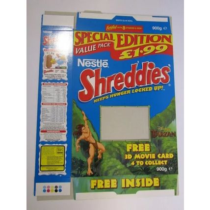 Nestle 1999 Shreddies Tarzan Cereal Box Never Assembled Special Edition 900g