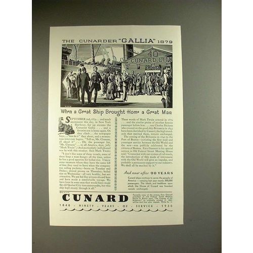 1930 Cunard Gallia Ship Ad - Mark Twain
