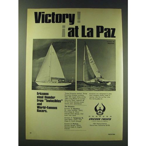 1970 Ericson 41 and Aquarius 35 Yachts Ad - Victory! At la Paz
