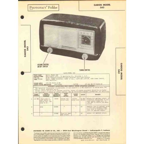 GAROD model 5A3 5 tube AM radio receiver Sams Photofact manual