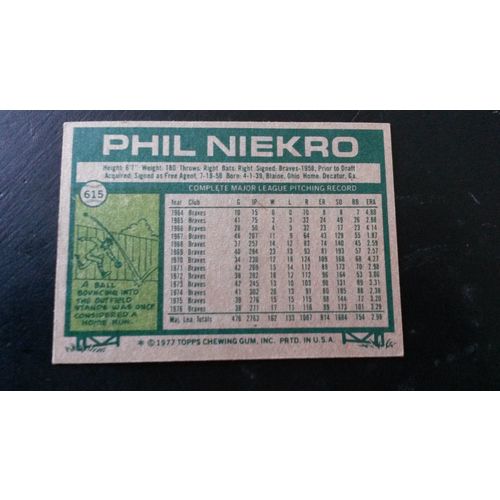 1977 Topps Card # 615 Phil Niekro Very Good (3) Atlanta Braves