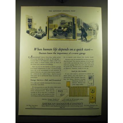 1923 American Radiator Company Ad - When human life depends on a quick start
