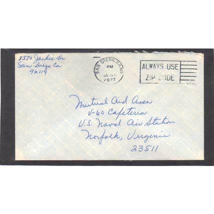 Cover Postmarked But No Stamp (No Cachet-Inked/A) CV00933